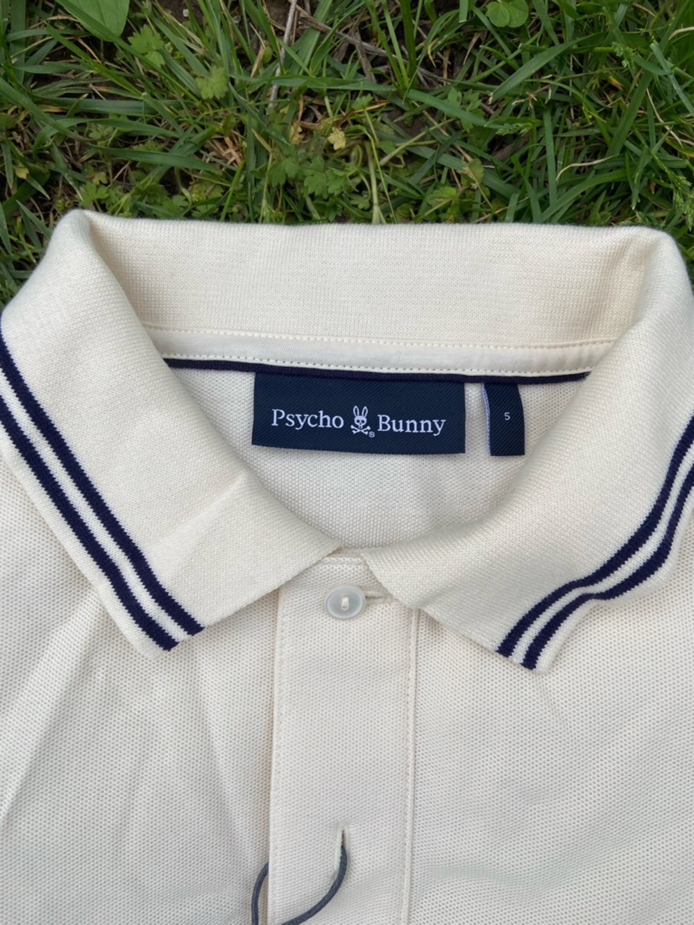 Psycho Bunny Cream Polo with Navy Tipping - Picture 5 of 7